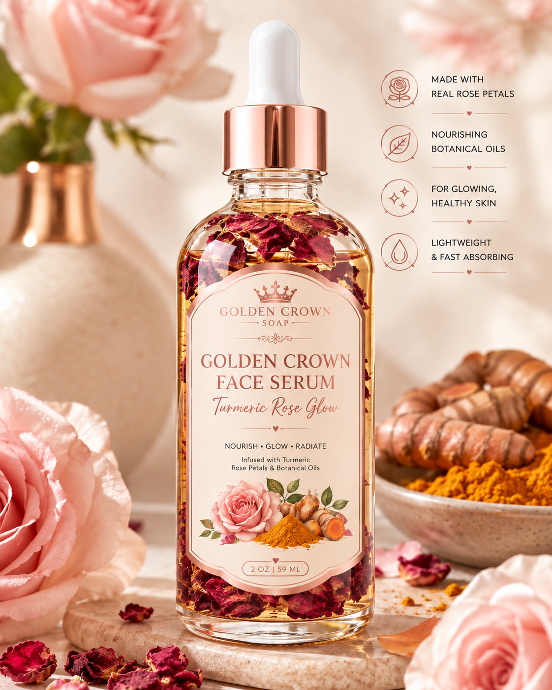 Golden Crown Face Serum-Turmeric Rose Glow